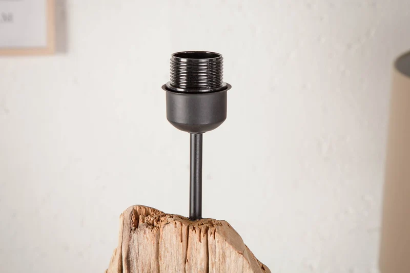 Lampadaire fait main ROUSILIQUE 180cm lampe en bois flotté noir abat-jour en lin tronc d’arbre