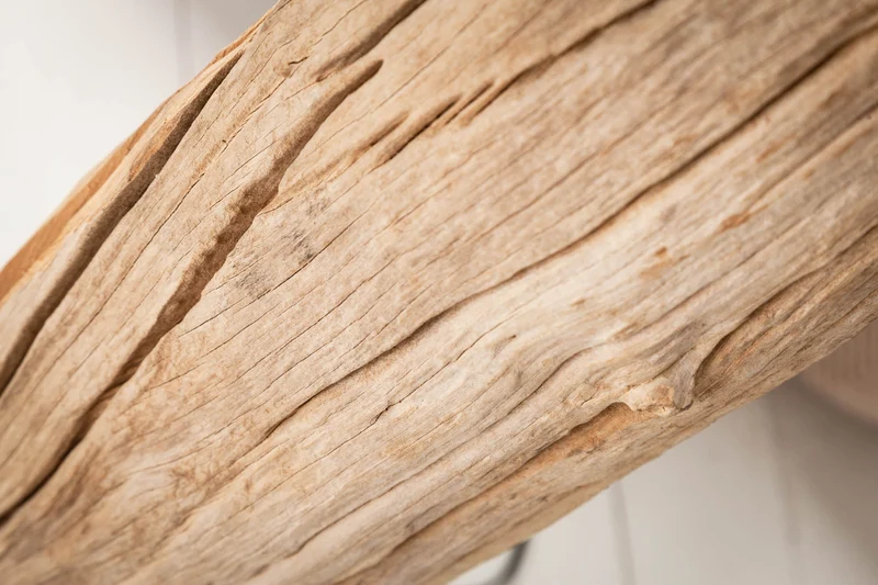 Lampadaire fait main ROUSILIQUE 180cm lampe en bois flotté noir abat-jour en lin tronc d’arbre