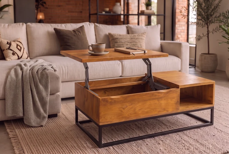 Table basse réglable en hauteur MAKASSAR FUNCTION 110cm en manguier marron finition miel