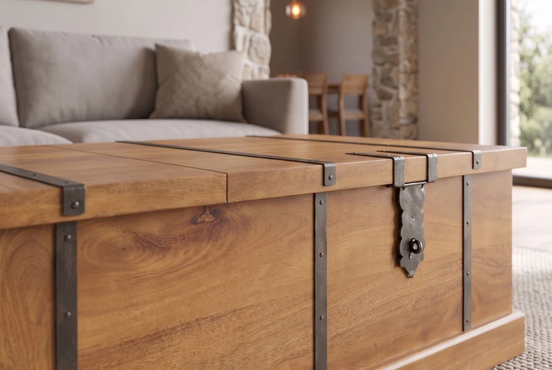 Table basse massive BODEGA 100cm finition miel marron manguier maison bar coffre rangement