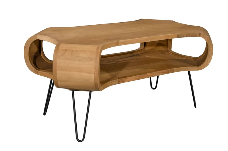 Table basse ORGANIC LIVING 100cm en bois de manguier finition crème naturelle avec pieds en épingle à cheveux