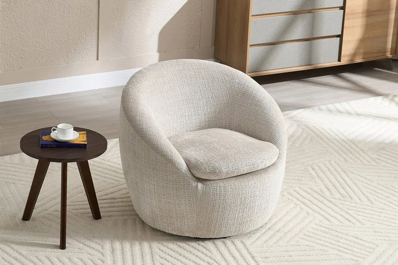 Fauteuil design pivotant ALPINE beige chenille Cremona 360° avec accoudoirs