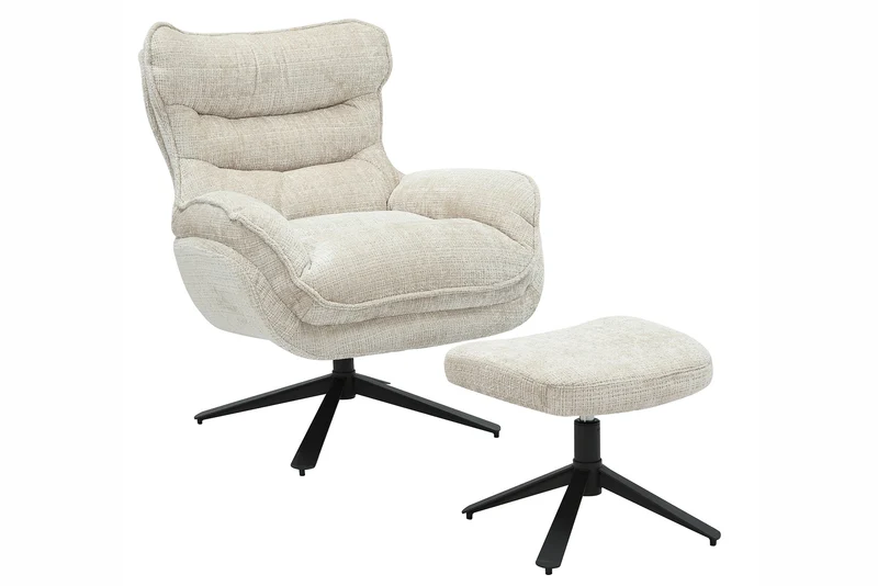 Fauteuil pivotant CLOUD champagne beige chenille noir métal