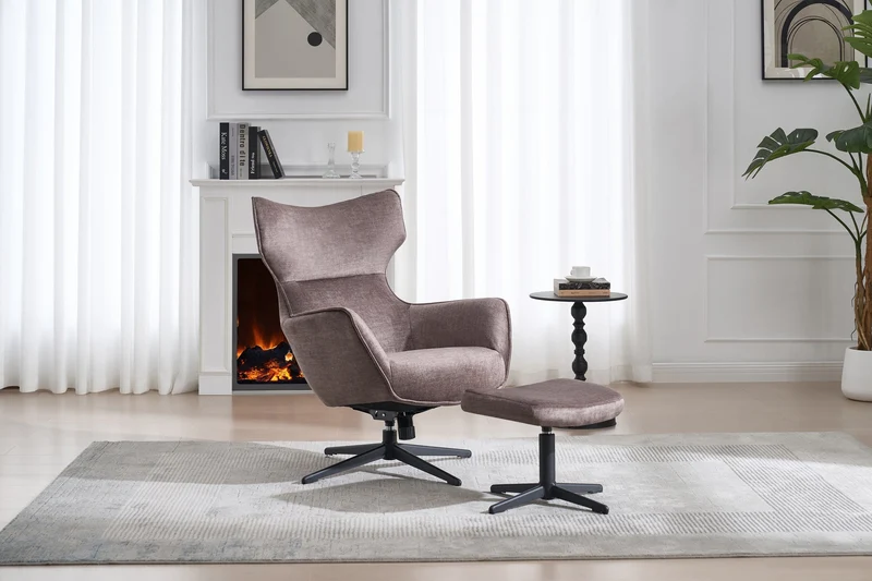 Fauteuil pivotant VOGUE taupe velours pieds métalliques noirs avec accoudoir