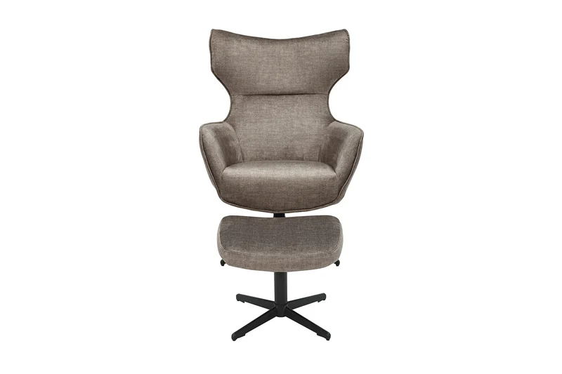 Fauteuil pivotant VOGUE taupe velours pieds métalliques noirs avec accoudoir