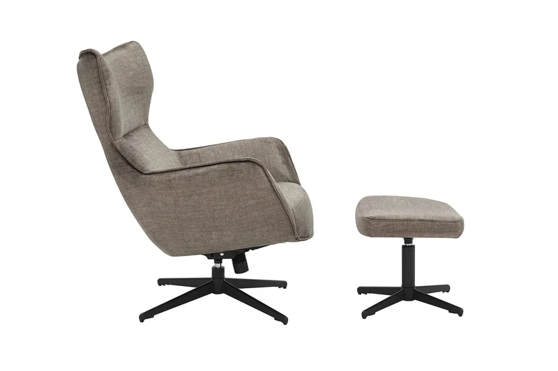 Fauteuil pivotant VOGUE taupe velours pieds métalliques noirs avec accoudoir