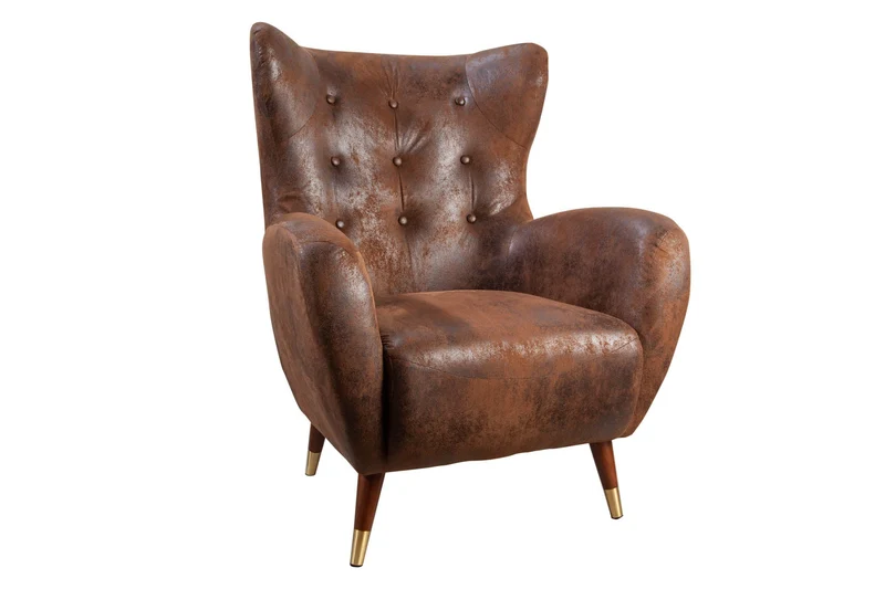 Fauteuil design rétro DON embouts de pieds en or marron antique avec âme à ressorts
