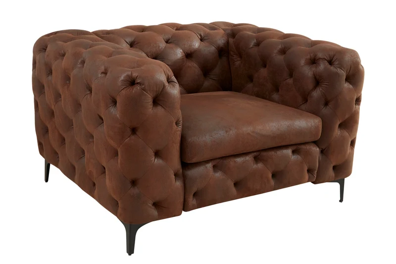Fauteuil Chesterfield design MODERNE BAROQUE 120cm microfibre marron antique avec âme à ressorts