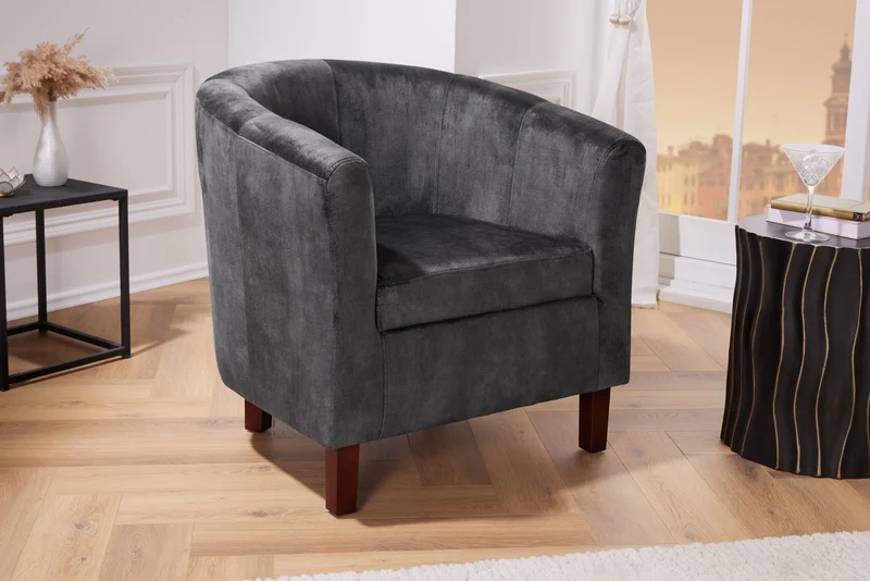 Chaise longue design HEMINGWAY accoudoirs velours gris foncé chaise cocktail