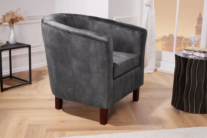 Chaise longue design HEMINGWAY accoudoirs velours gris foncé chaise cocktail