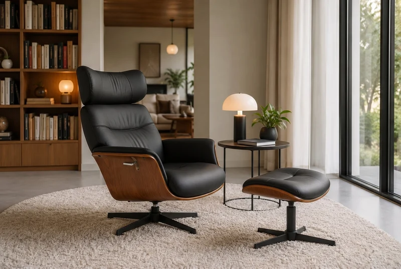 fauteuil pivotant VOGUE COMFORT noir similicuir marron design noyer avec accoudoir