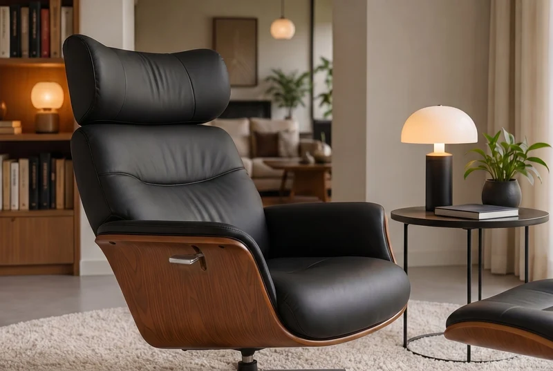 fauteuil pivotant VOGUE COMFORT noir similicuir marron design noyer avec accoudoir