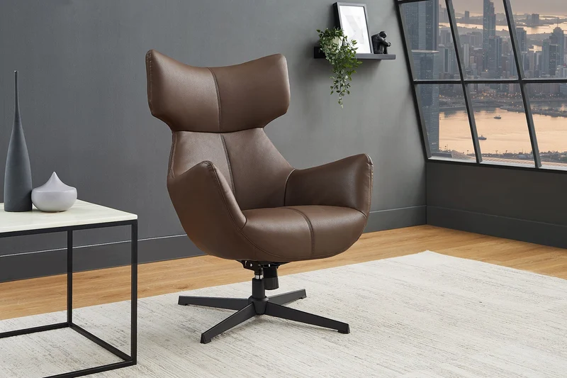 Fauteuil pivotant VOGUE brandy brun cuir synthétique pieds métalliques noirs avec accoudoir