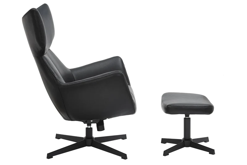 Fauteuil pivotant VOGUE noir cuir synthétique pieds métalliques avec accoudoir