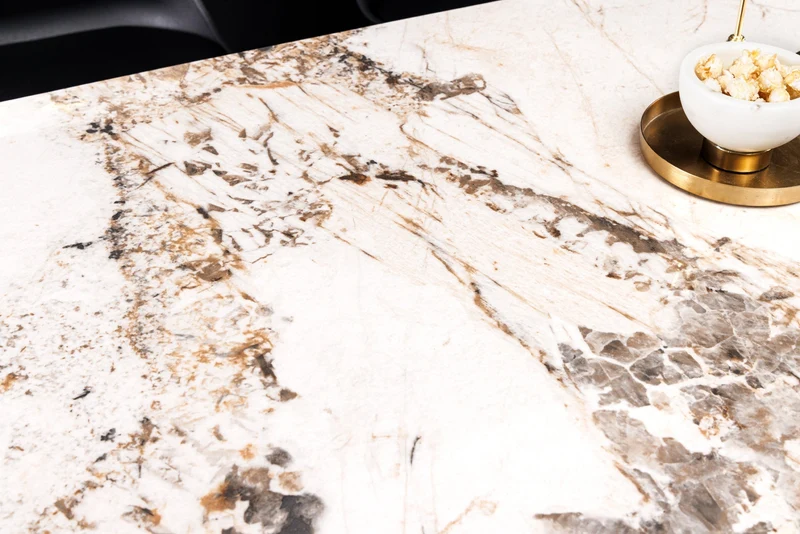 Table à manger MILANO 180cm céramique Pandora blanche structure métal noir