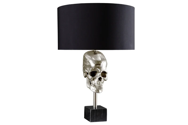 Lampe de table extravagante SKULL 56cm noir argent métal crâne sculpture lampe