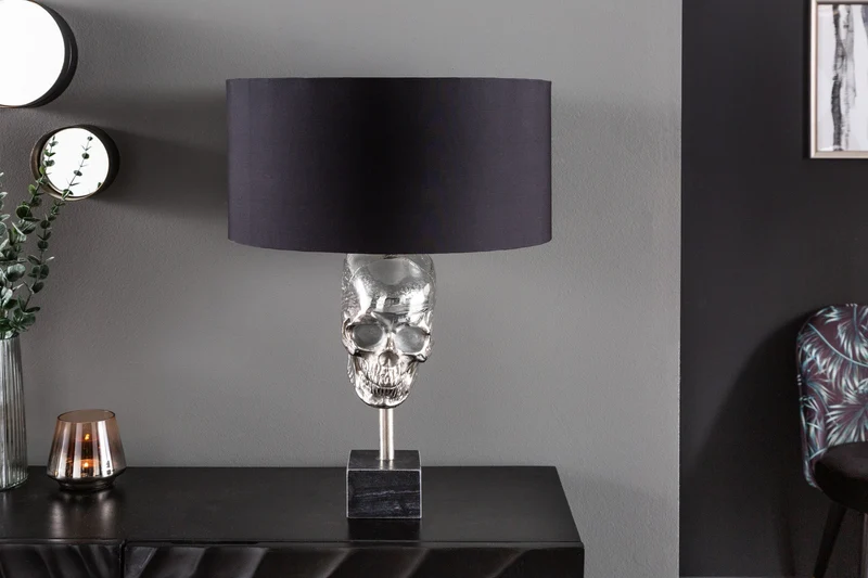 Lampe de table extravagante SKULL 56cm noir argent métal crâne sculpture lampe