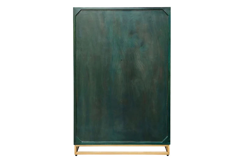 Meuble bar artisanal GOLDEN SUNSET 140cm bois de manguier massif turquoise
