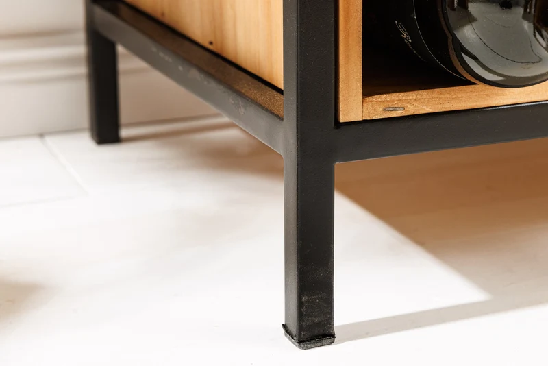 Casier à bouteilles en bois massif SEVENS SEAS 120cm casier à bouteilles en bois de pin naturel noir en métal