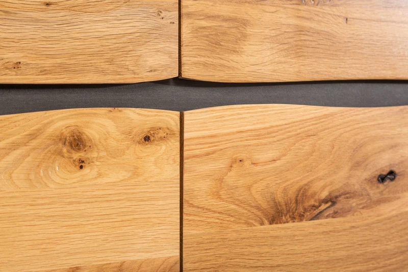 Buffet en bois massif LIVING EDGE 160cm chêne sauvage métal bord d’arbre noir avec tiroirs