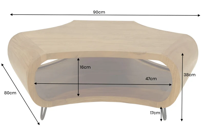Table basse solide ORGANIC LIVING 90cm en bois d’acacia finition miel marron avec espace de rangement