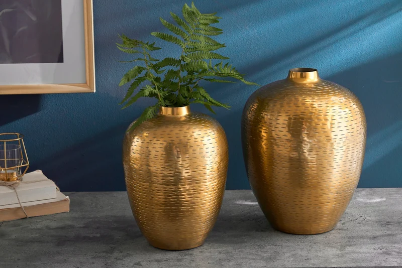 Vases élégants lot de 2 ORIENTAL 32cm doré au design marteau de riz
