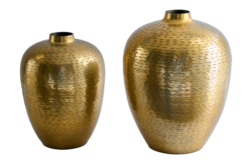 Vases élégants lot de 2 ORIENTAL 32cm doré au design marteau de riz