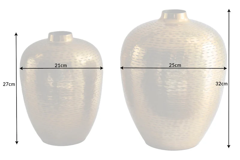 Vases élégants lot de 2 ORIENTAL 32cm doré au design marteau de riz