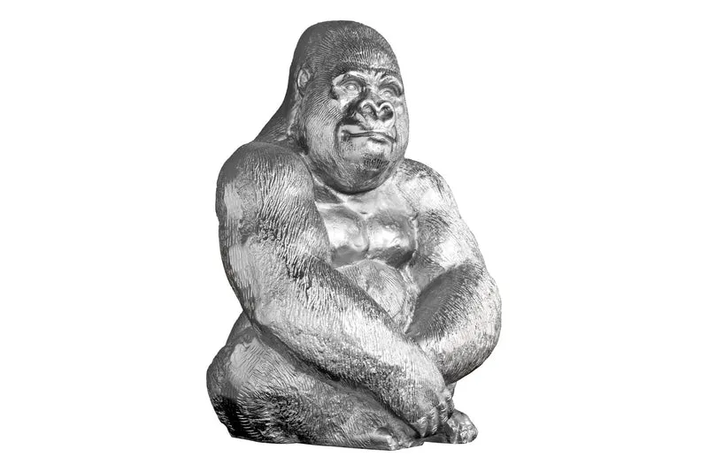 Figurine décorative de gorille KONG 40cm sculpture en métal argenté faite à la main