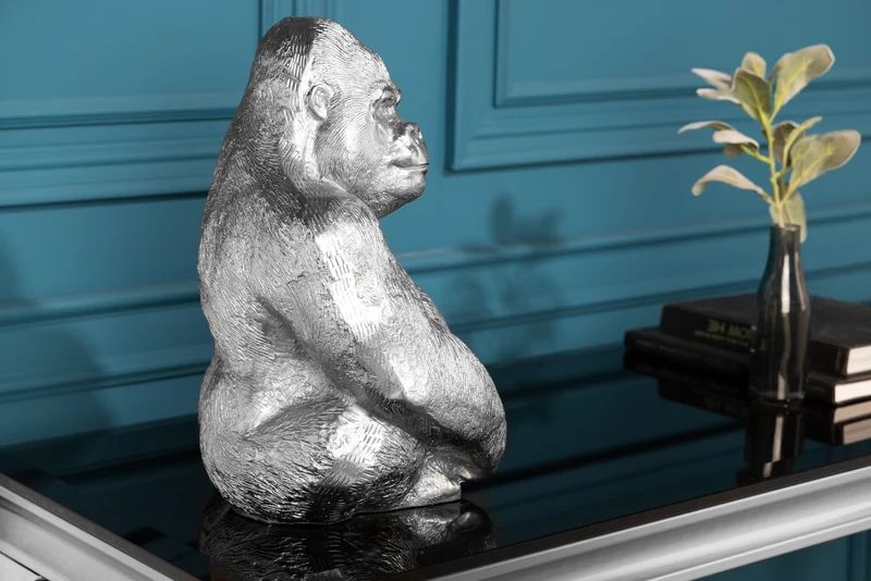 Figurine décorative de gorille KONG 40cm sculpture en métal argenté faite à la main