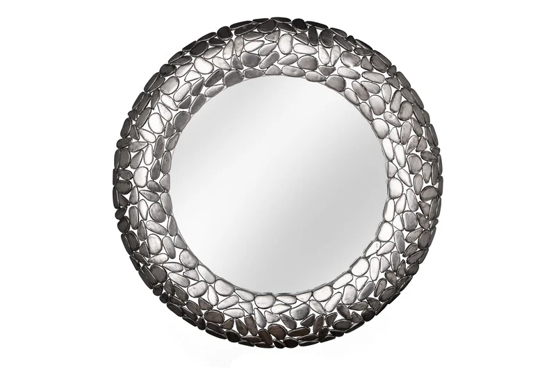 Miroir artisanal STONE MOSAIC XL 82cm argent aspect mosaïque en métal