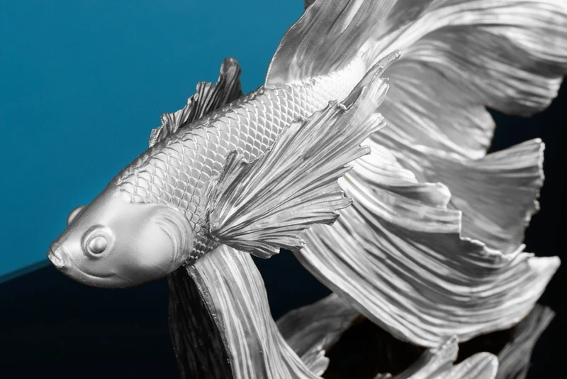 Figurine décorative design poisson combattant CROWNTAIL 35cm sculpture poisson Betta argent