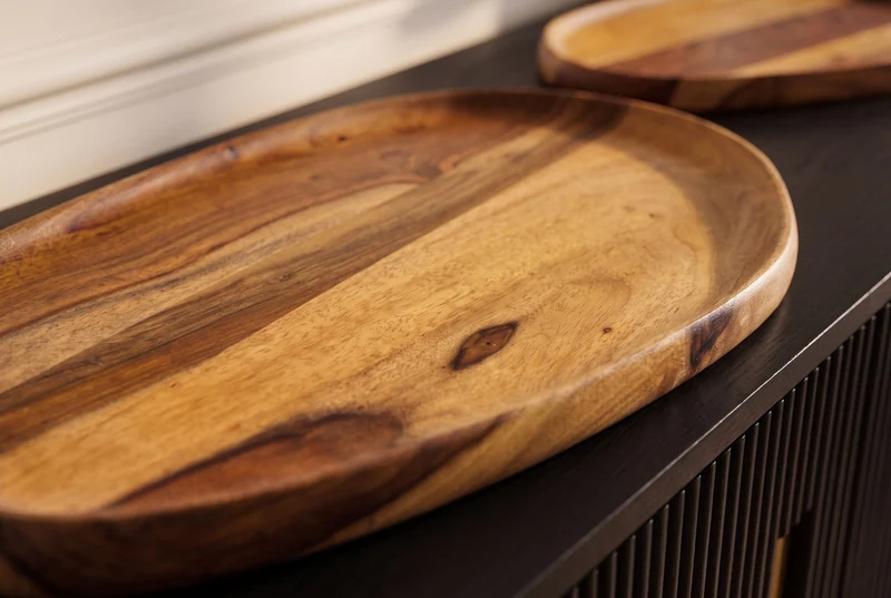 Ensemble solide de 2 plateaux AMAZONAS Planche de service 55 cm finition pierre de Sheesham marron