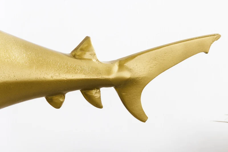 Sculpture maritime HAI 68cm doré fait main en métal design requin