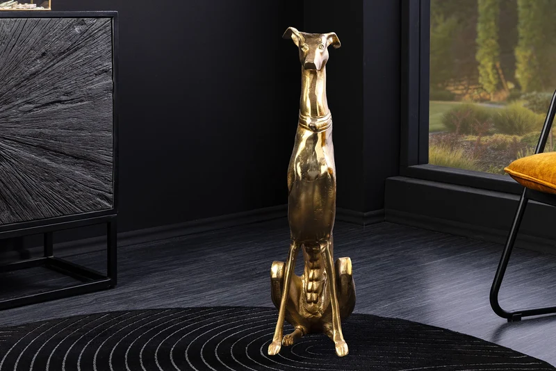 Sculpture design GREYHOUND 70cm figurine lévrier en aluminium métal doré