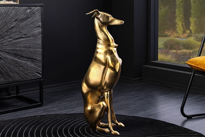 Sculpture design GREYHOUND 70cm figurine lévrier en aluminium métal doré