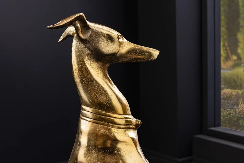 Sculpture design GREYHOUND 70cm figurine lévrier en aluminium métal doré
