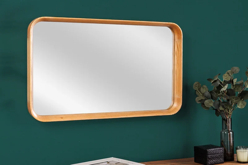 Miroir mural moderne AMSTERDAM 80cm chêne naturel bois massif fait main