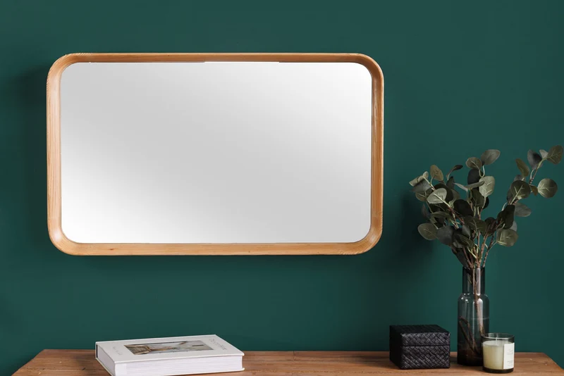 Miroir mural moderne AMSTERDAM 80cm chêne naturel bois massif fait main