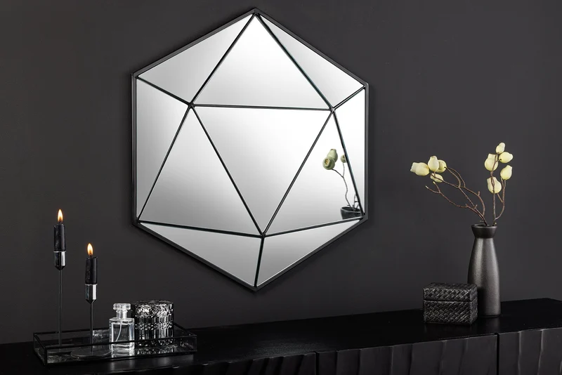 Miroir design DIAMOND 65cm métal noir fait main