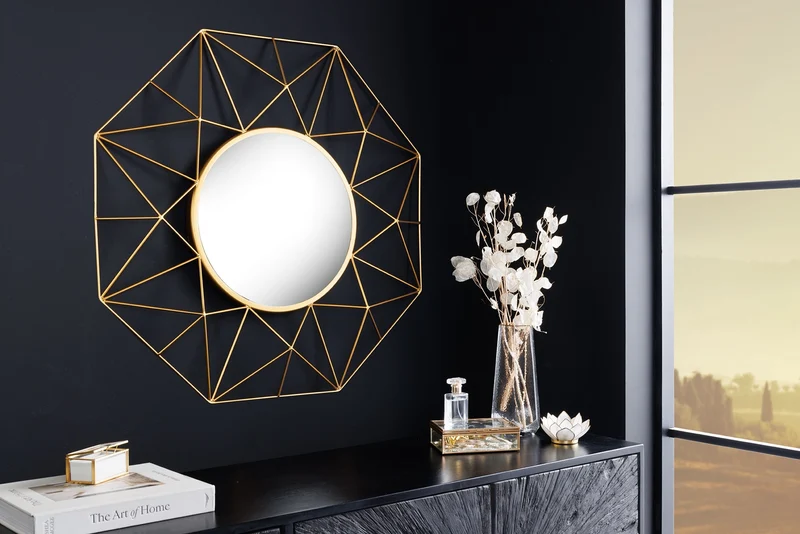 Miroir artisanal DIAMOND L 80cm doré en fer au design rétro