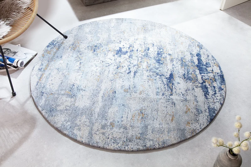 Tapis vintage MODERN ART 150cm bleu lavé rond look usé