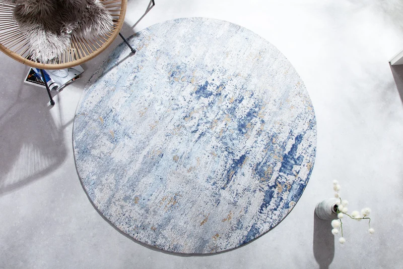 Tapis vintage MODERN ART 150cm bleu lavé rond look usé