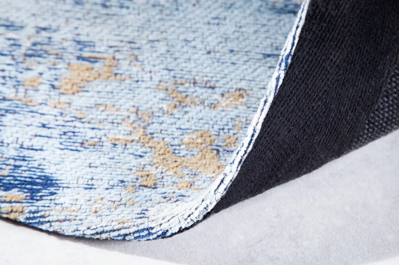 Tapis vintage MODERN ART 150cm bleu lavé rond look usé