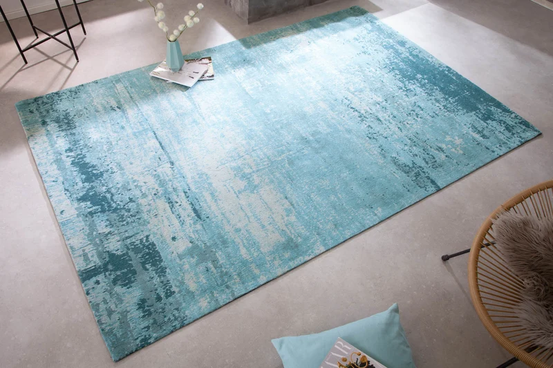 Tapis vintage MODERN ART 240x160cm turquoise beige lavé aspect usé