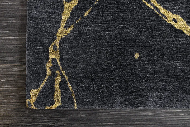 Tapis design MARBLE 240x160cm aspect marbre noir doré tissage plat