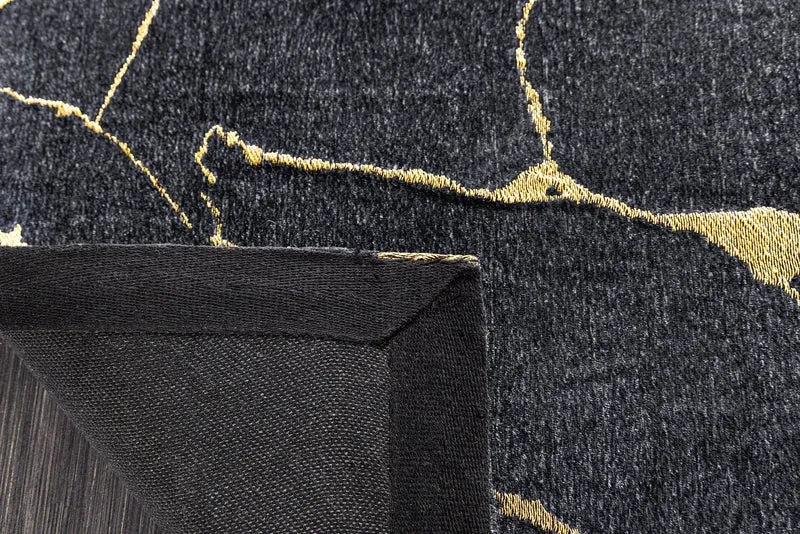 Tapis design MARBLE 240x160cm aspect marbre noir doré tissage plat