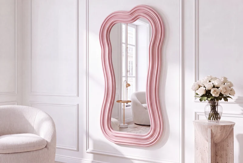 Miroir mural design ALICE II 100cm rose pastel