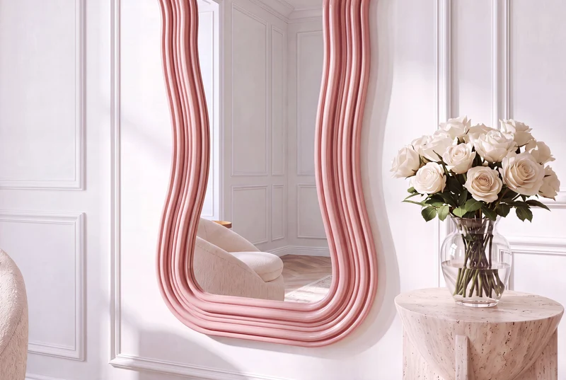 Miroir mural design ALICE II 100cm rose pastel