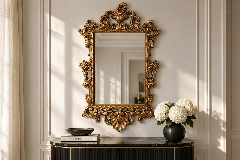 Miroir mural design OPULENT 125cm or décoration de cadre riche en détails Baroque moderne